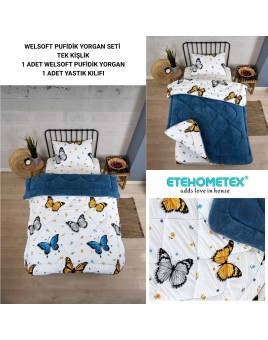 ETE HOMETEX TEK KİŞİLİK LÜX WELSOFT YORGAN KELEBEK İNDİGO 155X215CM 8696474231930